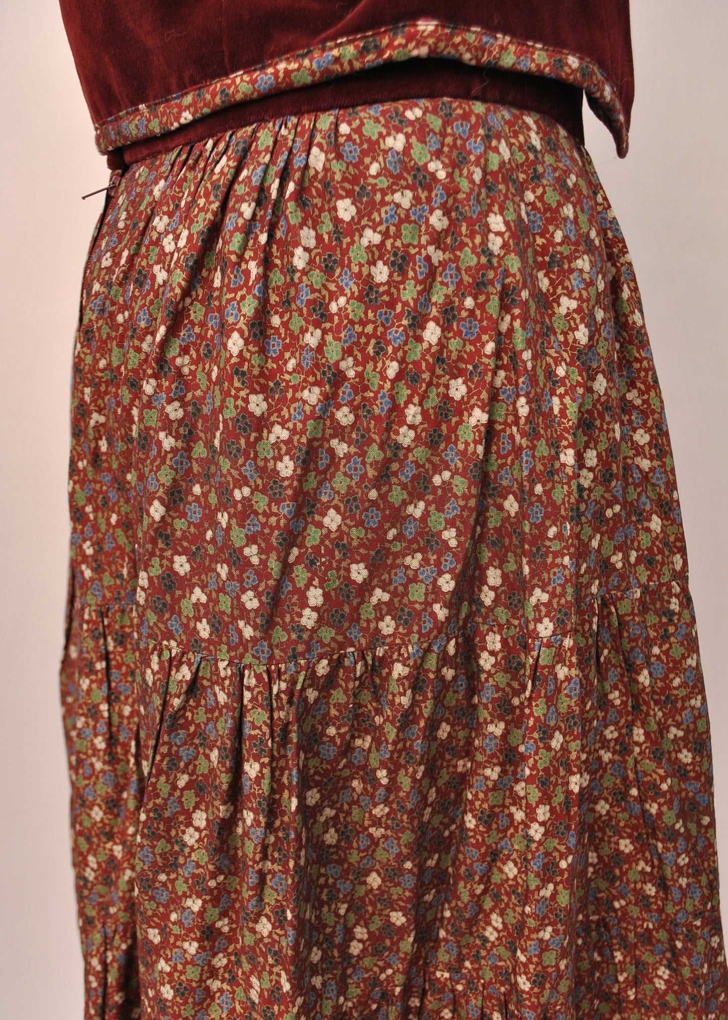 Vintage 70s Burgundy Ditsy Floral Skirt and Vest Set • Marion Donaldson