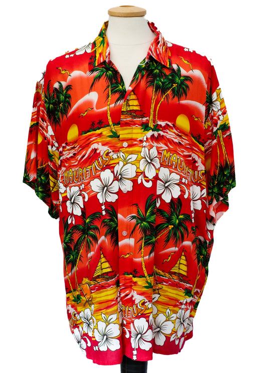 Red Mauritius Hawaiian Short Sleeve Summer Shirt • Rayon