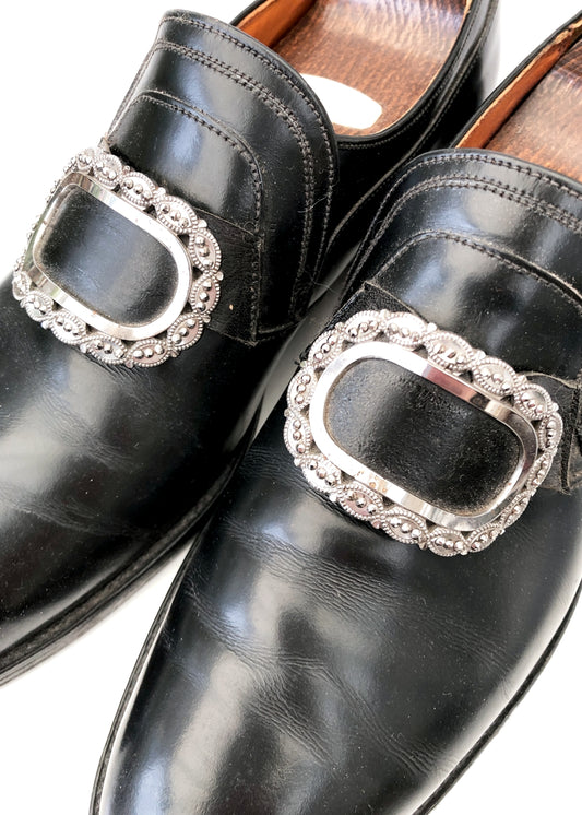Men's Vintage Buckled Leather Court Shoes • Traditional Scottish Dress Shoes • 7.5