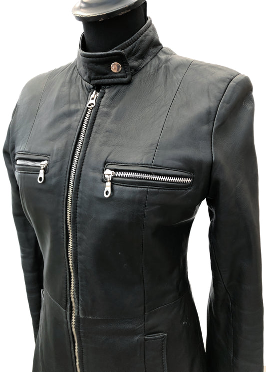 Women's Vintage 90s MDK Black Leather Coat • 3/4 Length