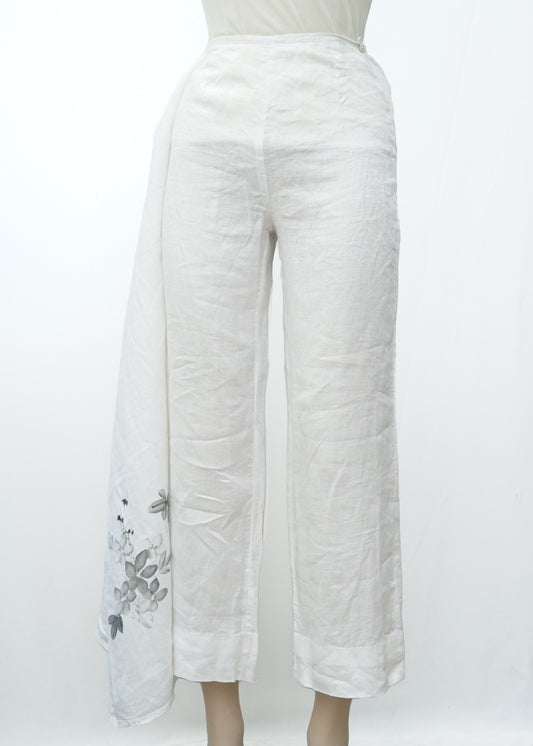 Y2K Vintage Naf Naf White Linen Skirted Trousers • Beachwear • Size 36