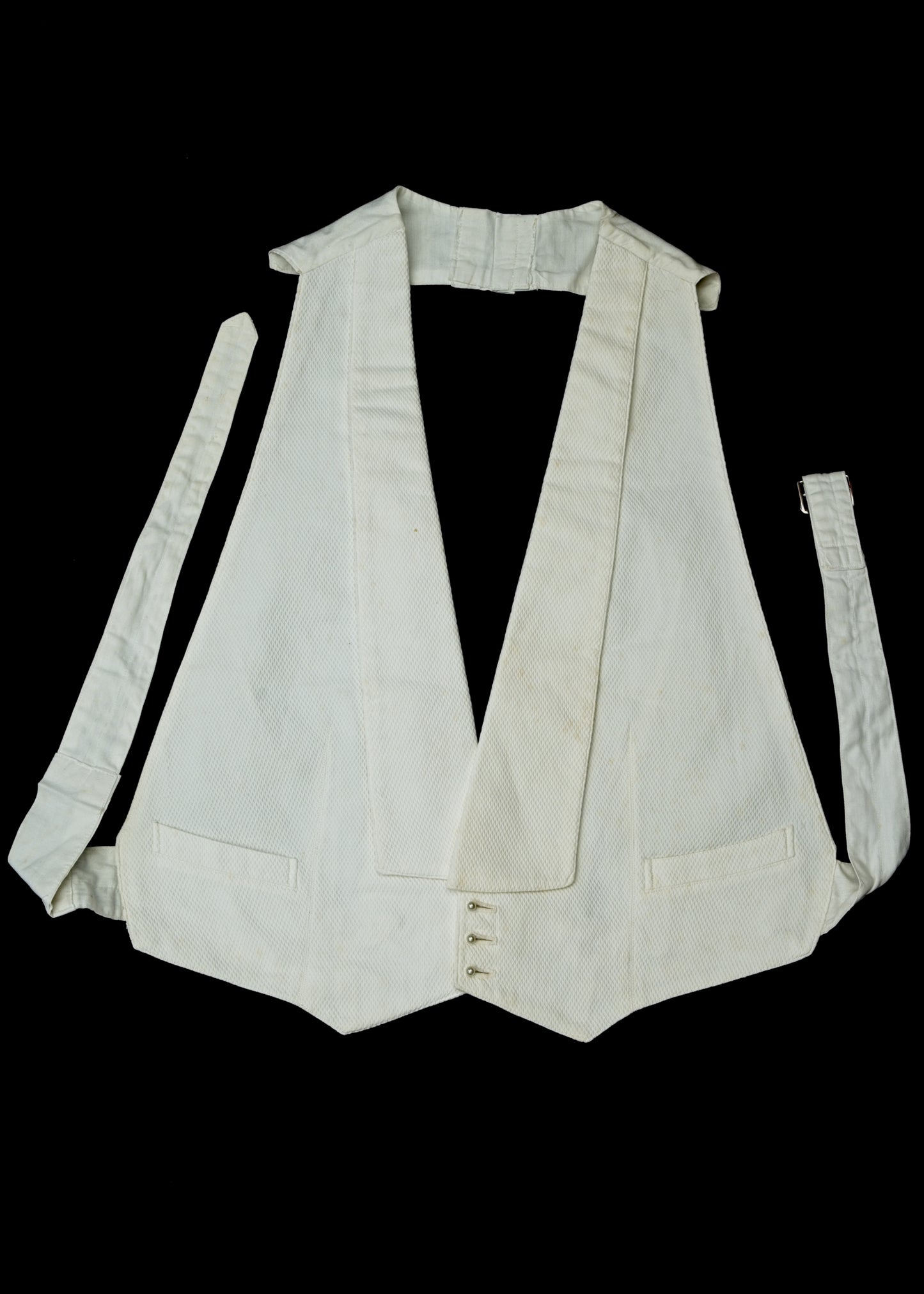 Vintage 1910s Formal White Marcella Belted Waistcoat • 40" Unstarched
