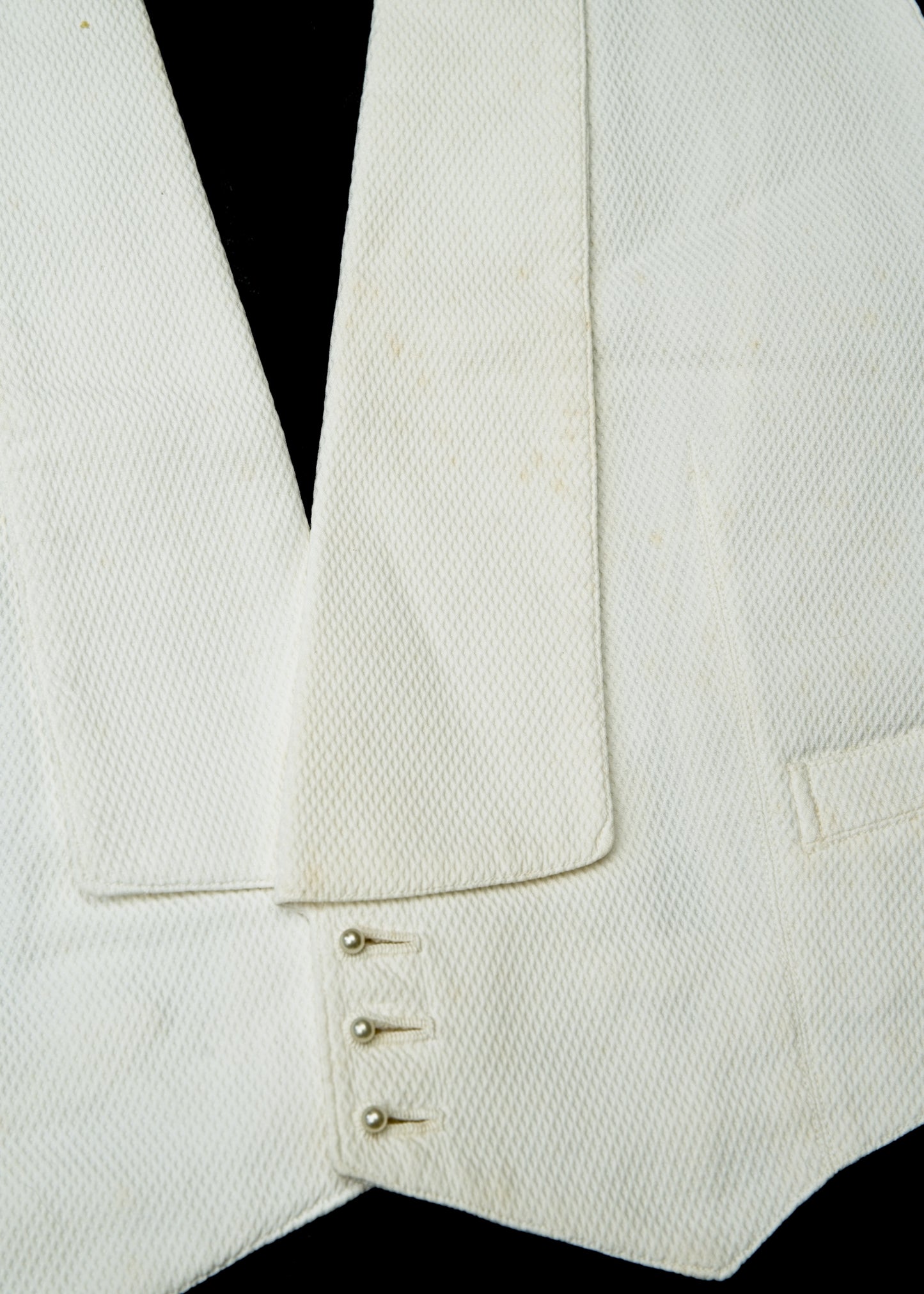 Vintage 1910s Formal White Marcella Belted Waistcoat • 40" Unstarched
