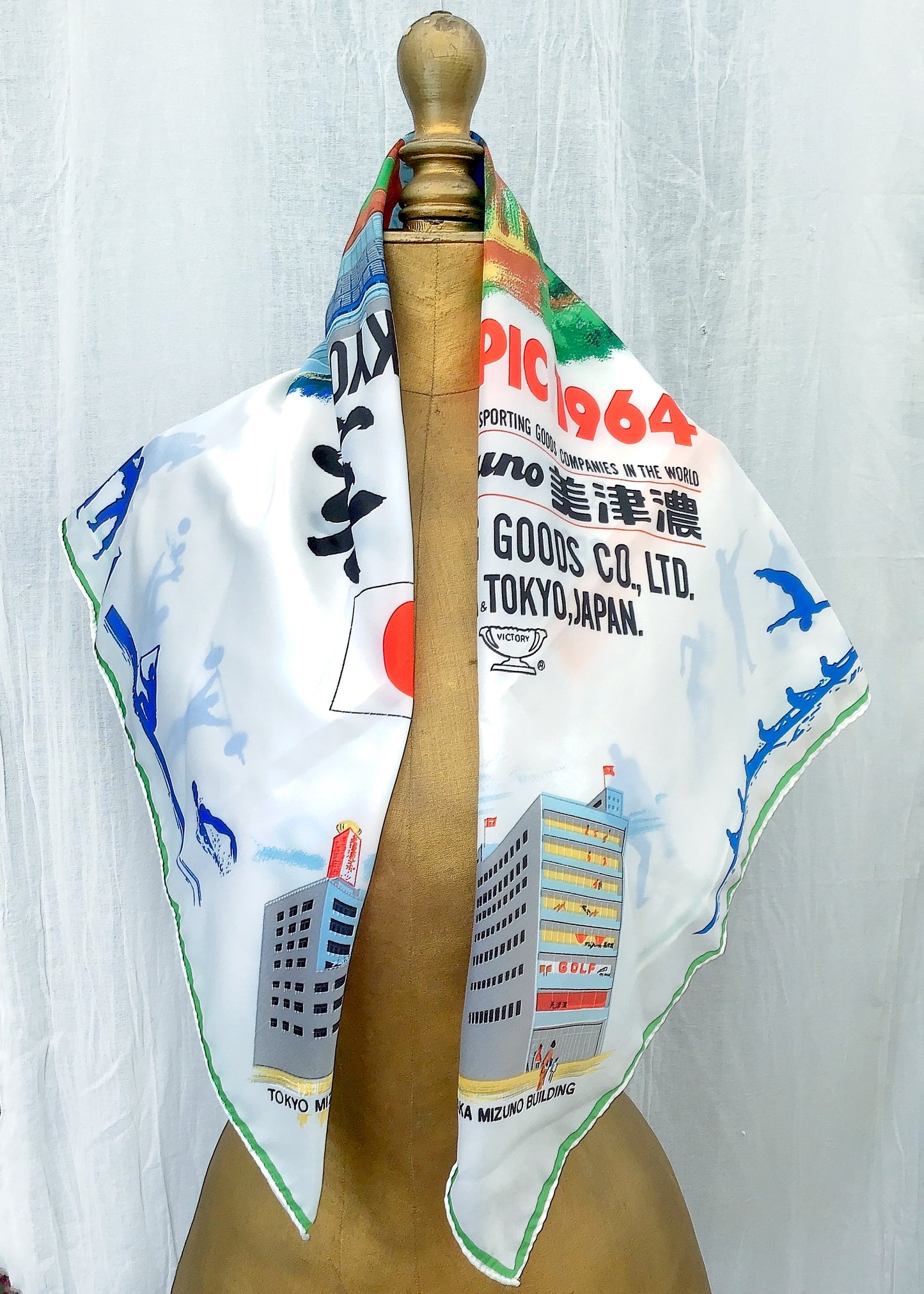 Vintage 1964 Tokyo Olympics Souvenir Scarf • Nylon