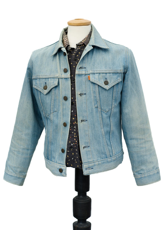 Vintage 80s Levis Type 3 Light Wash Denim Jacket | Orange Tab