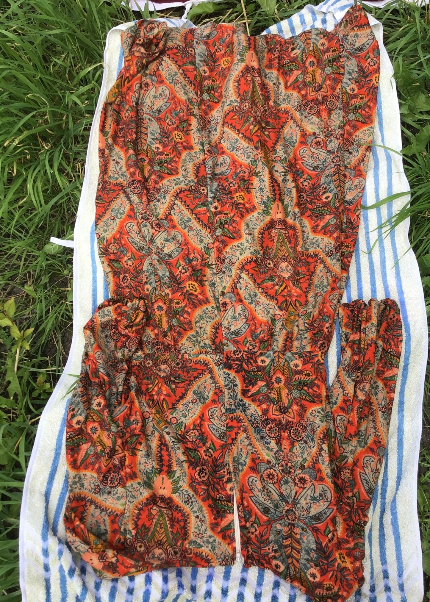 Vintage 60s Orange Psychedelic Samuel Sherman Wool Dress