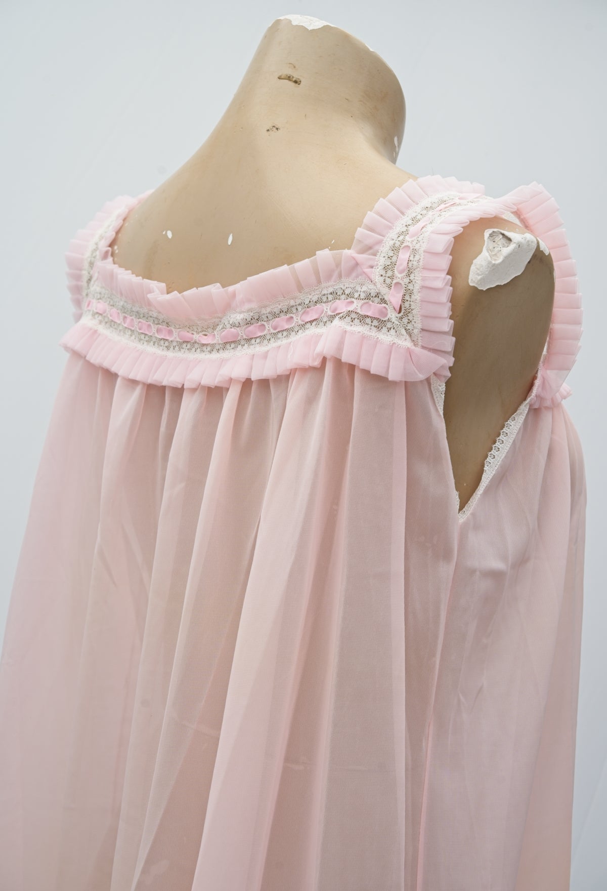 Vintage 60s Pastel Pink Nylon Babydoll Nightie • Deadstock