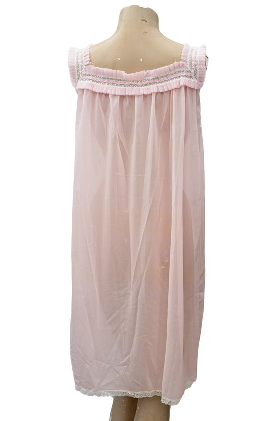 Vintage 60s Pastel Pink Nylon Babydoll Nightie • Deadstock