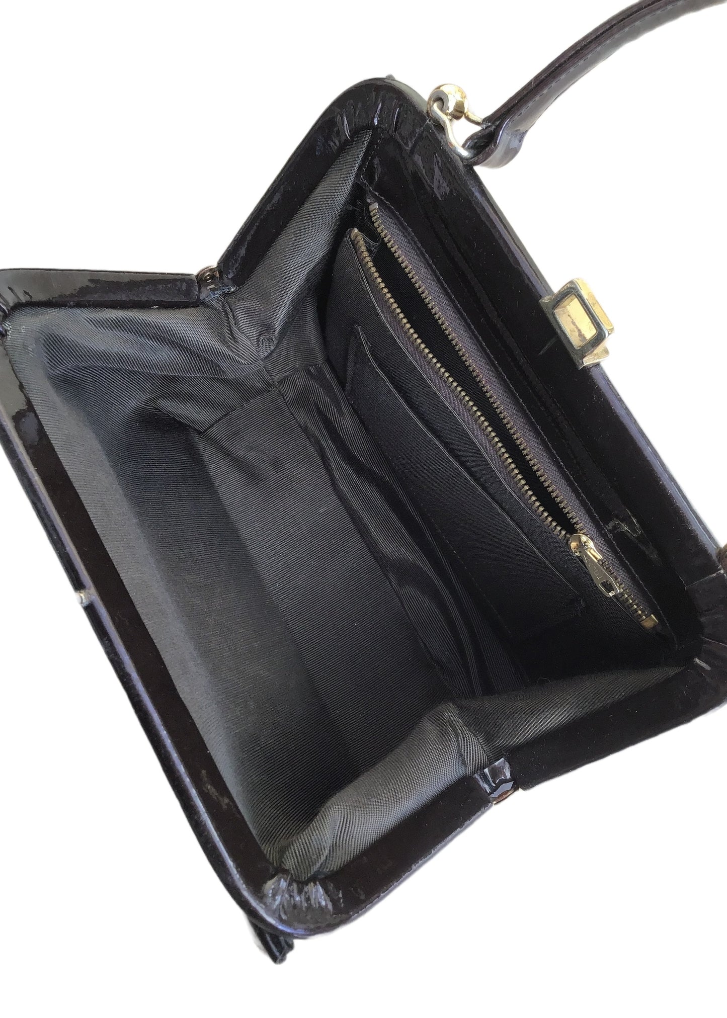 Vintage Brown Patent Top Handle Handbag Bag