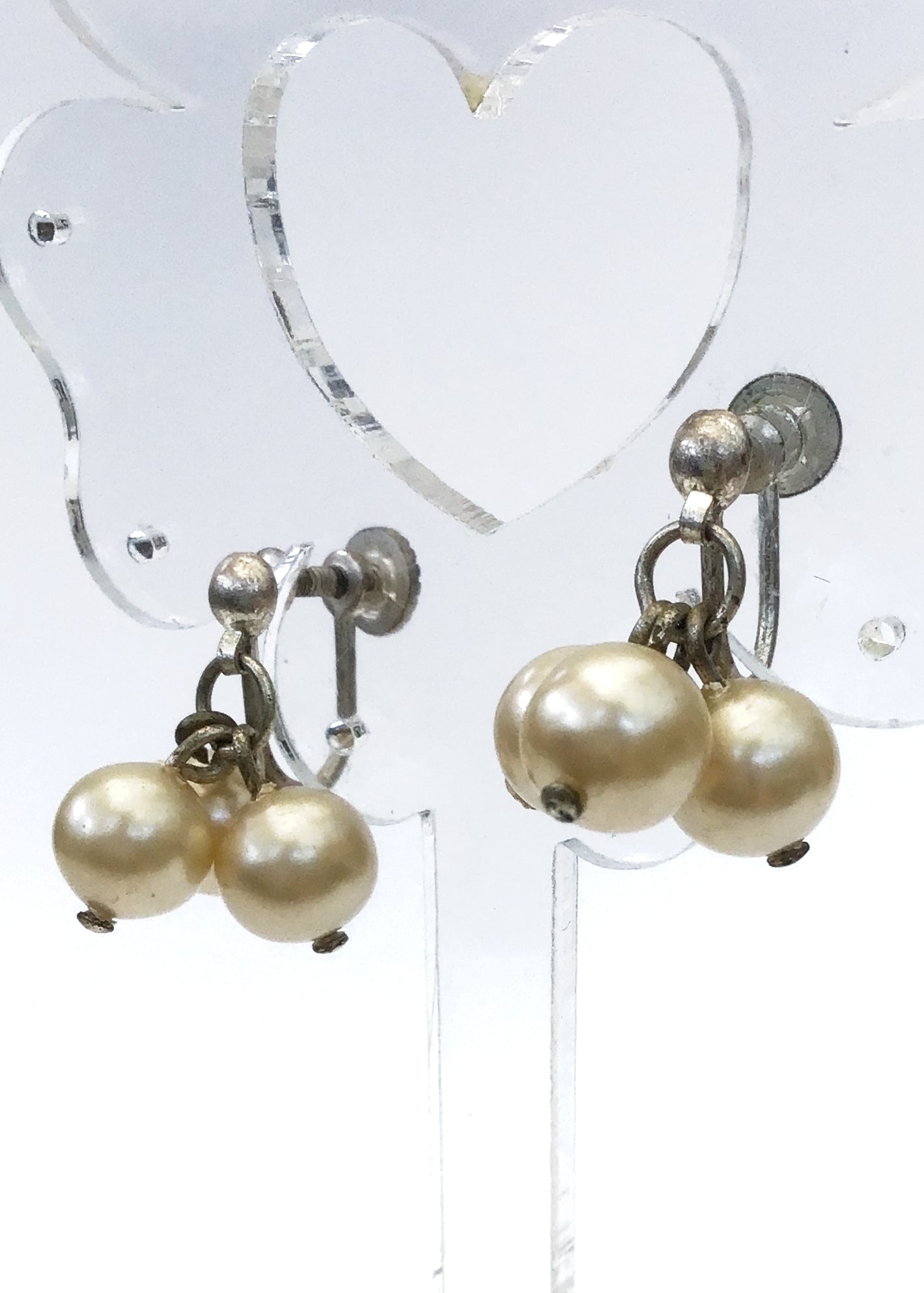 1930s/40s Vintage Faux Pearl Cluster Screw On Earrings