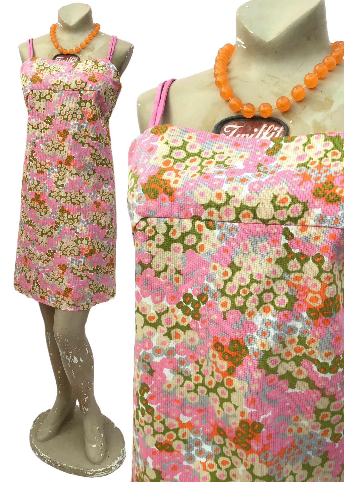 60s Pink Floral Needlecord Dress and Jacket • Mother of the Bride • Berketex