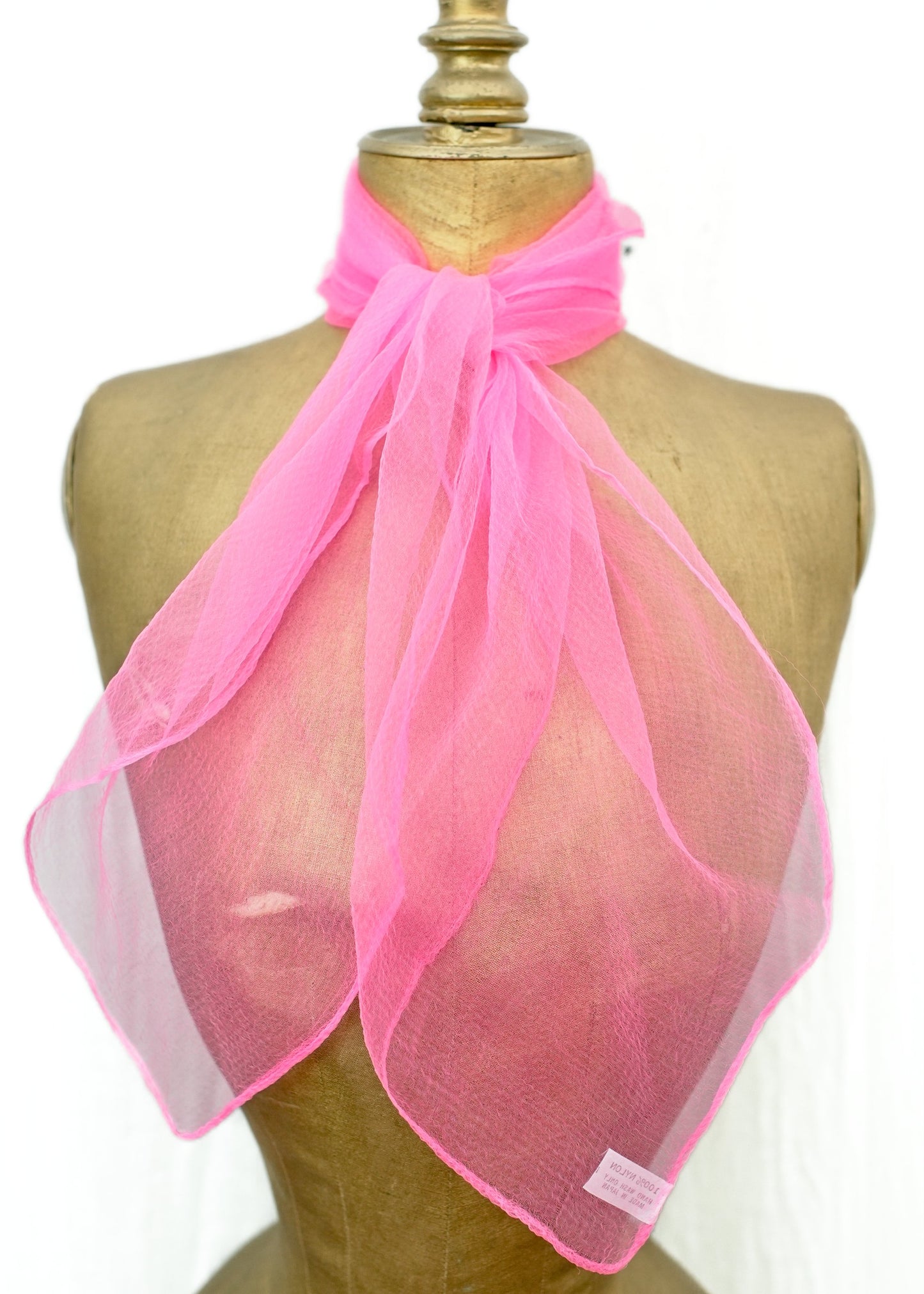 Bubblegum Pink Nylon Georgette Chiffon Neck Scarf • Rockabilly • Deadstock