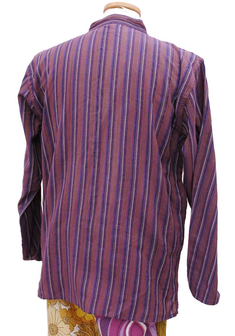 Purple Striped Collarless Grandad Shirt •