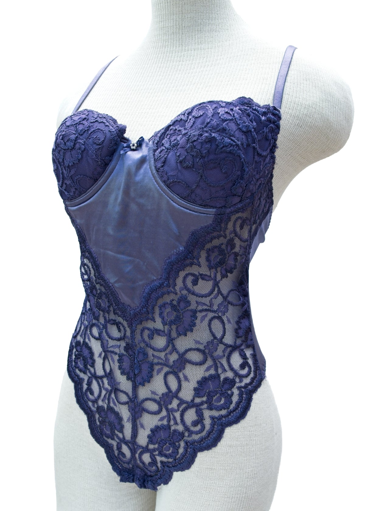 Vintage 90s Purple Satin Lace Bodysuit • 34" • Nortstrom Intimates