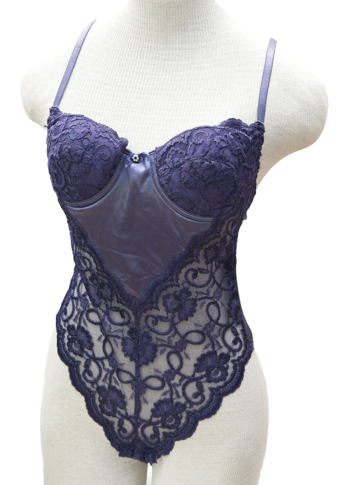 Vintage 90s Purple Lilac Satin Lace Bodysuit • 34" • Nordstrom