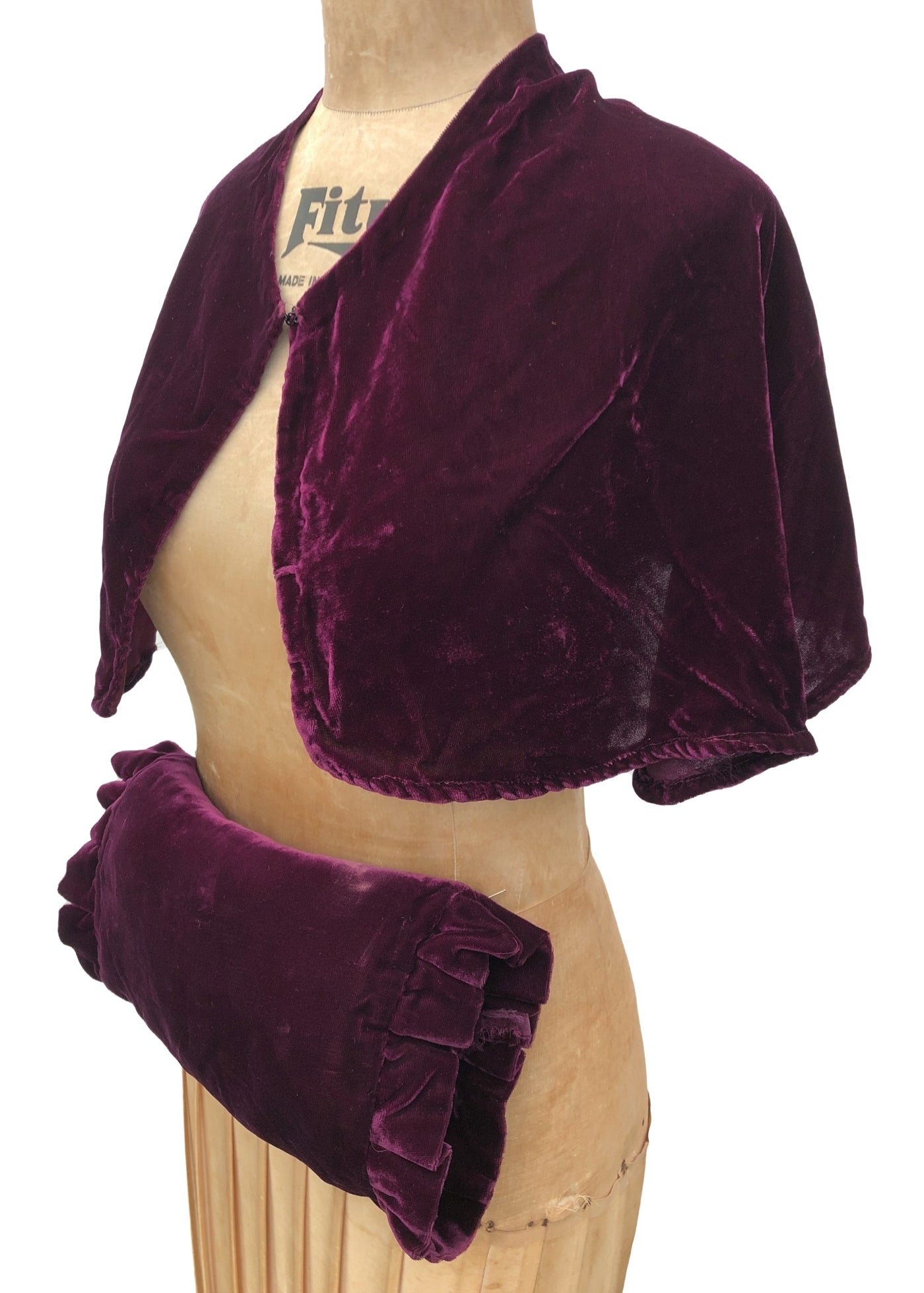 1920s Purple Silk Velvet Cape & Matching Muff Hand Warmer