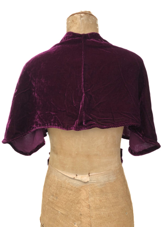 1920s Purple Silk Velvet Cape & Matching Muff Hand Warmer