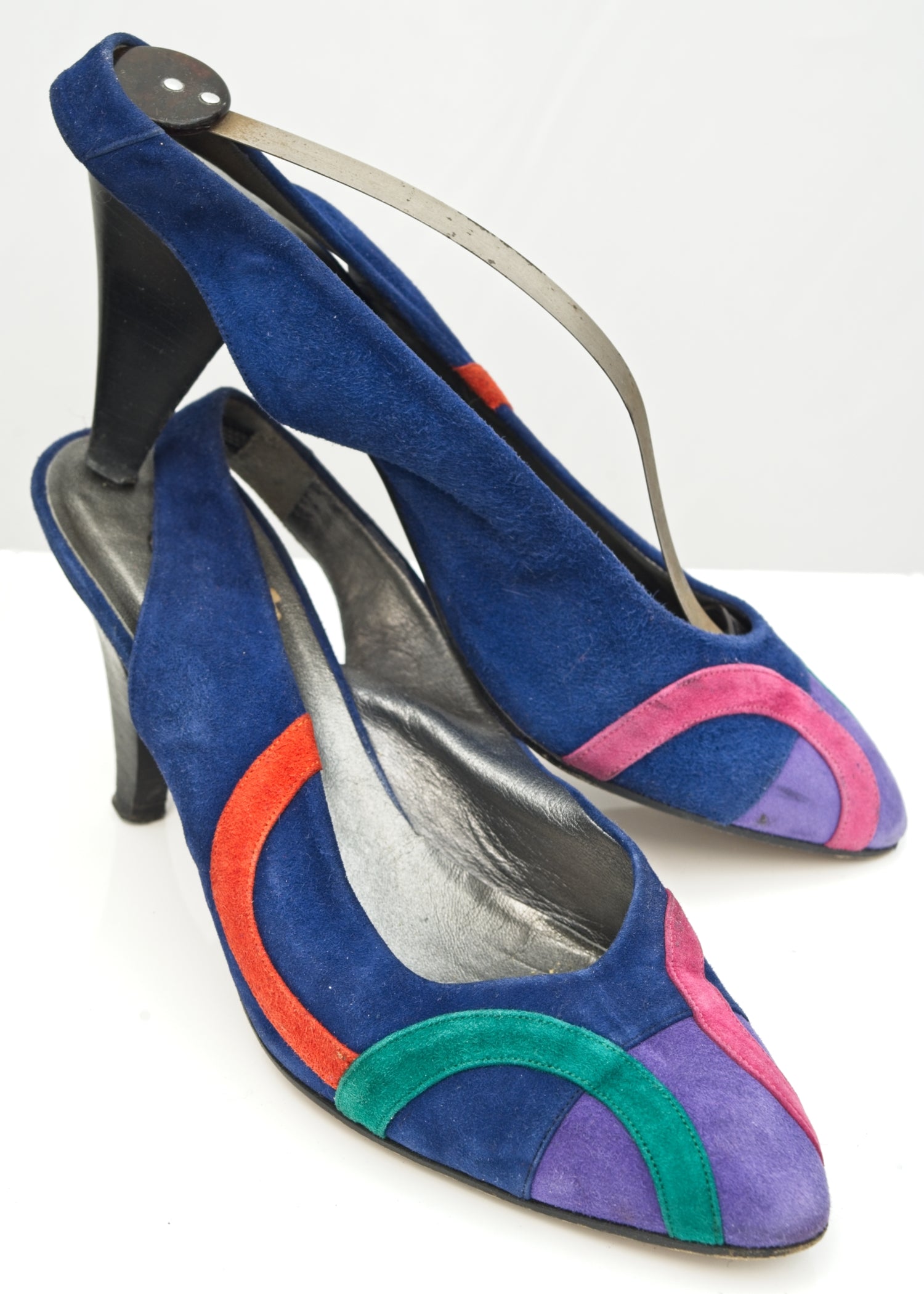 Vintage 80s Blue Suede Slingback Sandals Shoes • size 39 – Top