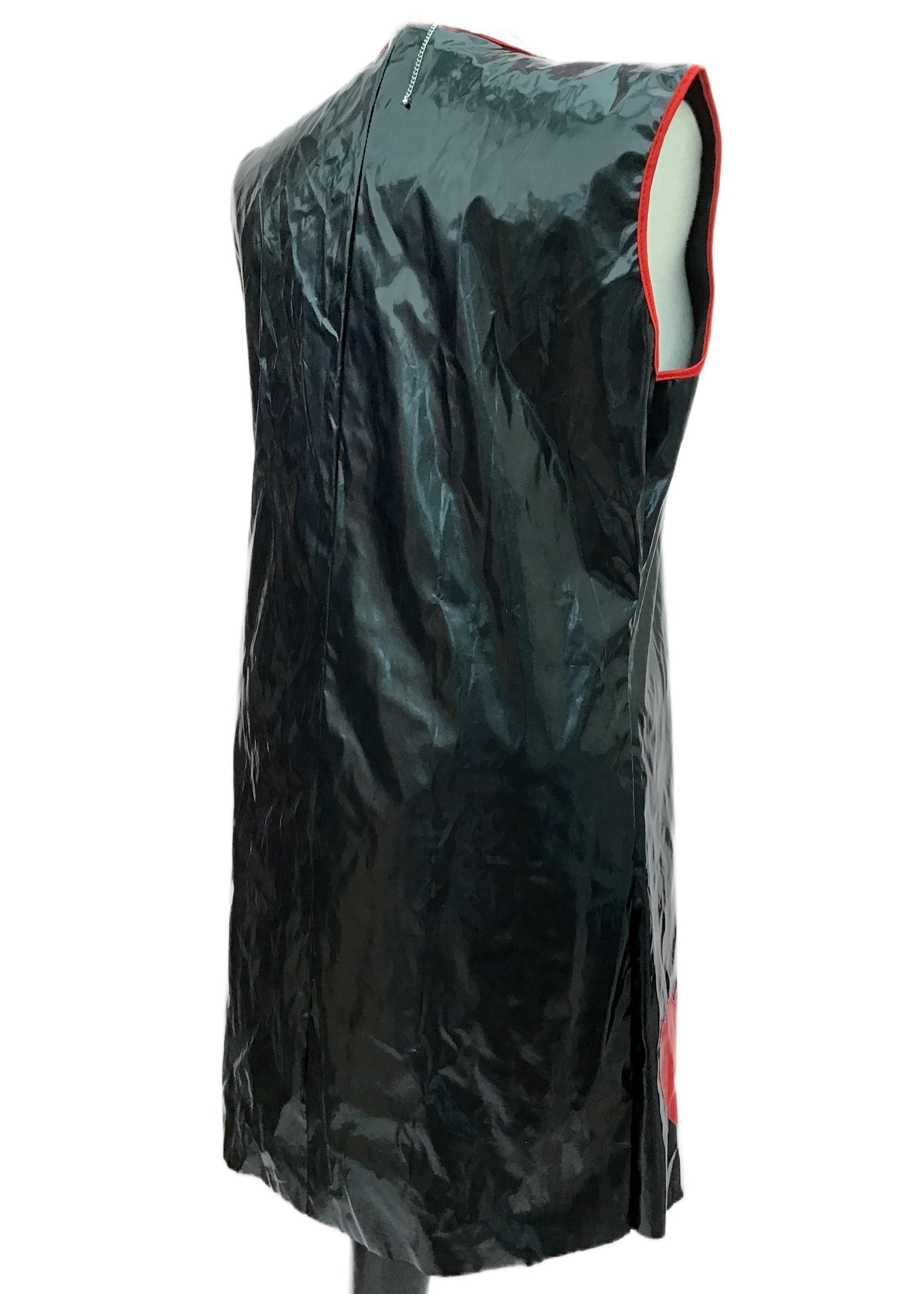 Vintage 80s Black PVC Love Heart Mod Shift Mini Dress