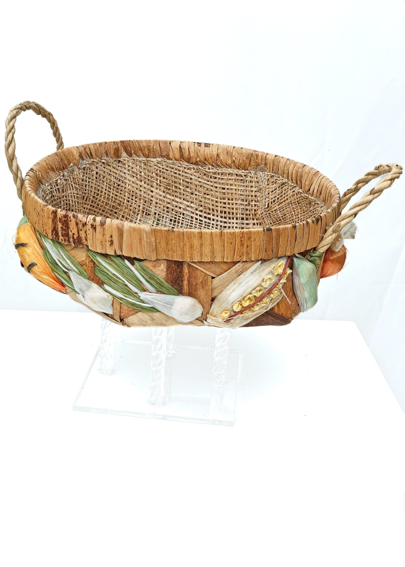 Vintage 60s Wicker Raffia Vegetable Basket • Casserole Holder