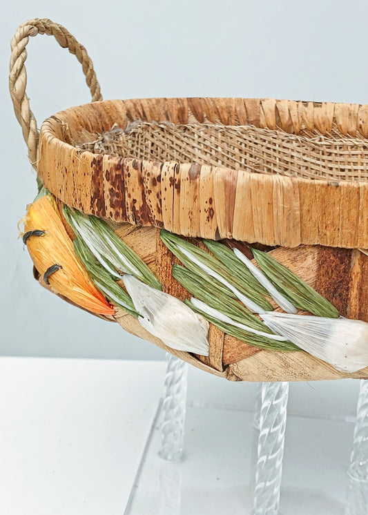 Vintage 60s Wicker Raffia Vegetable Basket • Casserole Holder