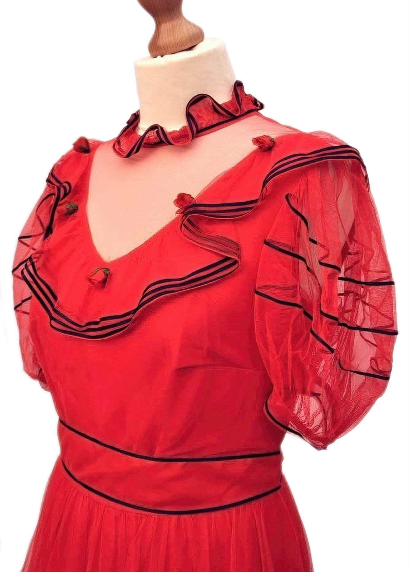 1980s Vintage Red Evening Prom Dress • Ball Gown