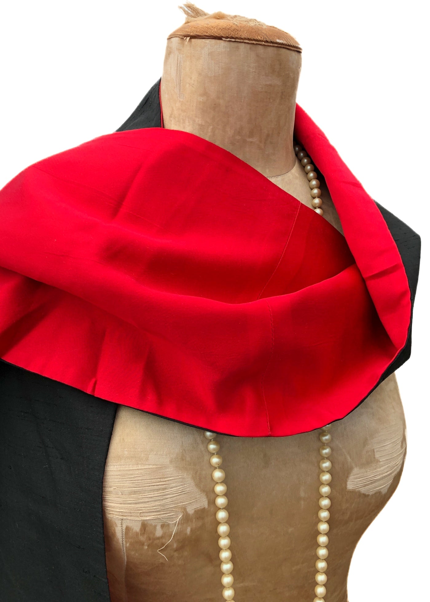 Vintage Long Red and Black Silk Dupioni Evening Shawl Scarf • Sash
