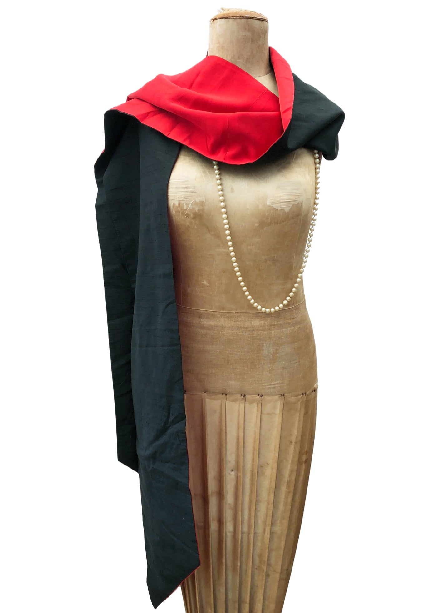Vintage Long Red and Black Silk Dupioni Evening Shawl Scarf • Sash