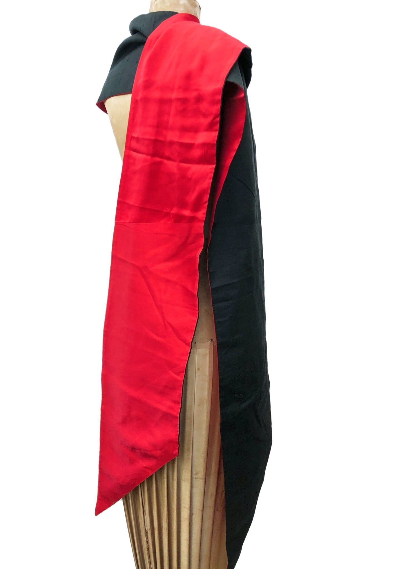 Vintage Long Red and Black Silk Dupioni Evening Shawl Scarf • Sash