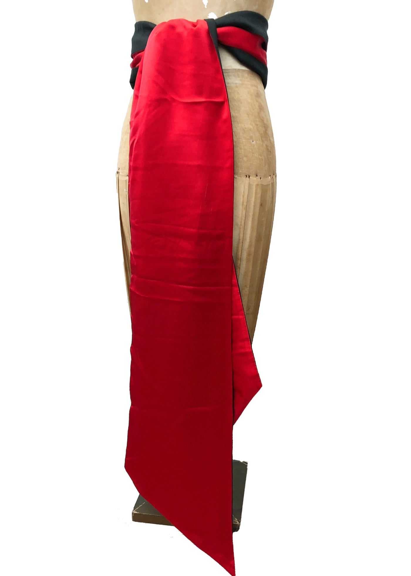 Vintage Long Red and Black Silk Dupioni Evening Shawl Scarf • Sash