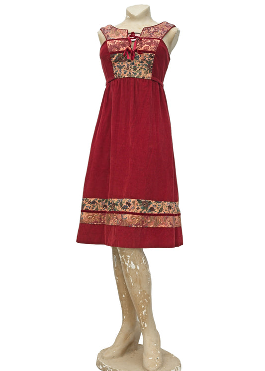 70s Vintage Red Corduroy Sleeveless Dress • Young Dimensions Saks Fifth Avenue