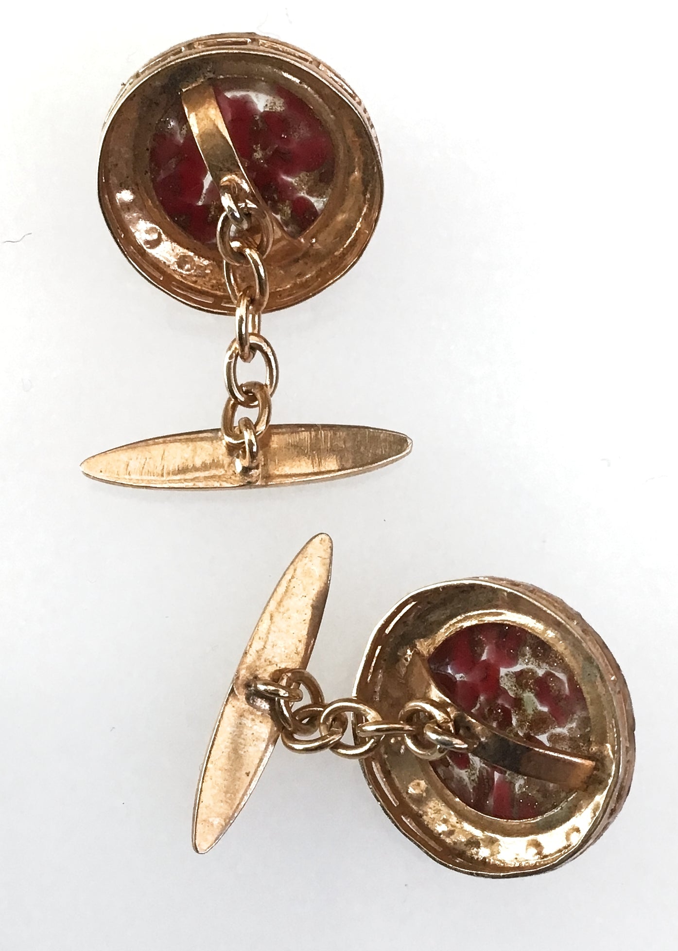 Vintage Domed Red Gold Confetti Art Glass Cufflinks