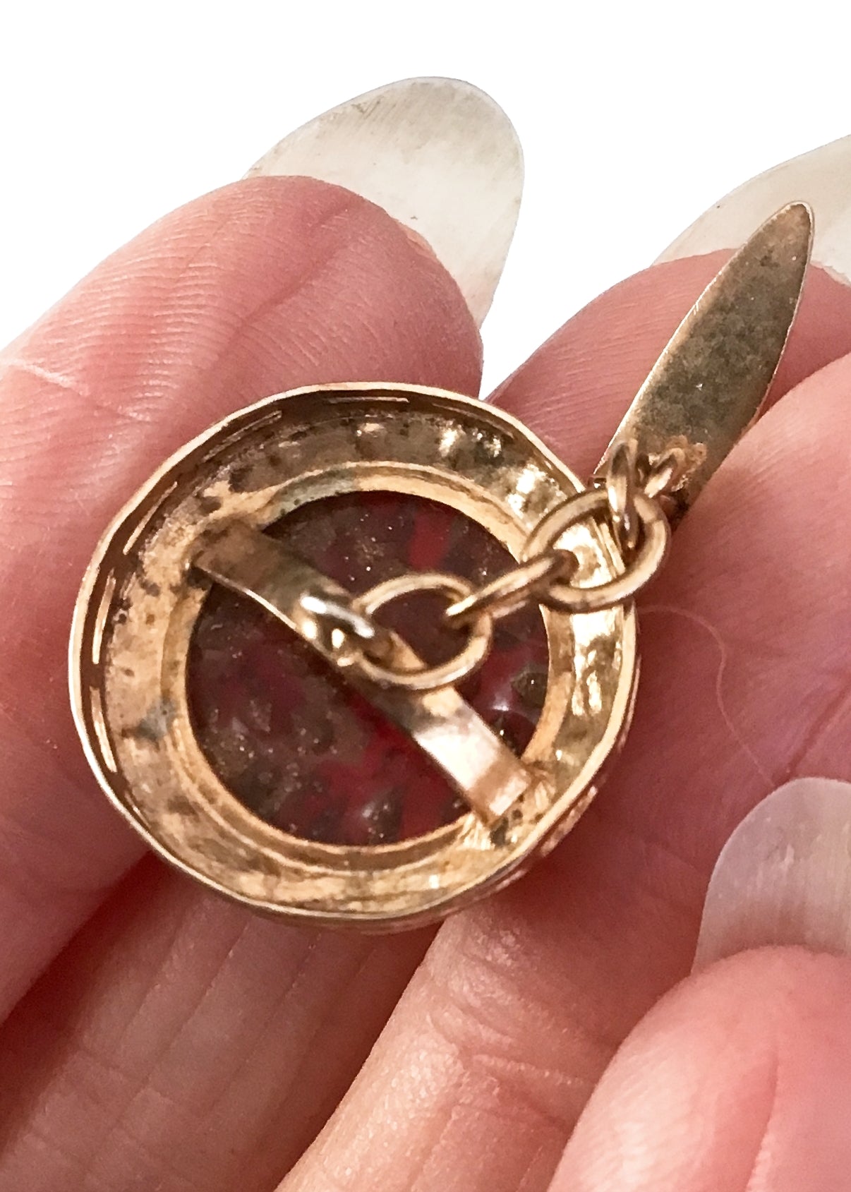 Vintage Domed Red Gold Confetti Art Glass Cufflinks