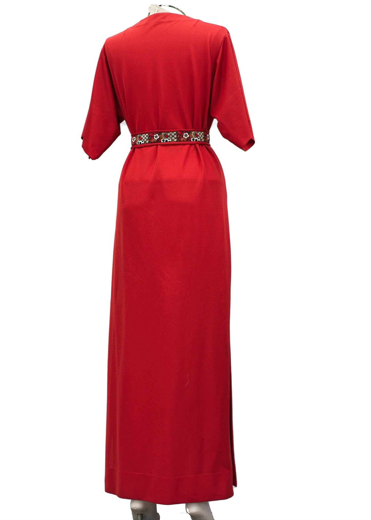 1970s Vintage Red Hostess Kaftan Maxi Dress • With Belt