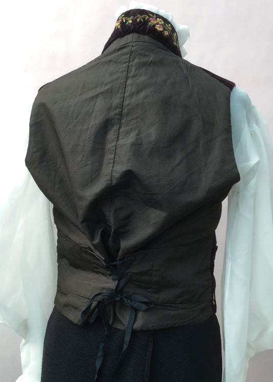 Genuine Vintage Regency Georgian Plum Velvet Embroidered Waistcoat