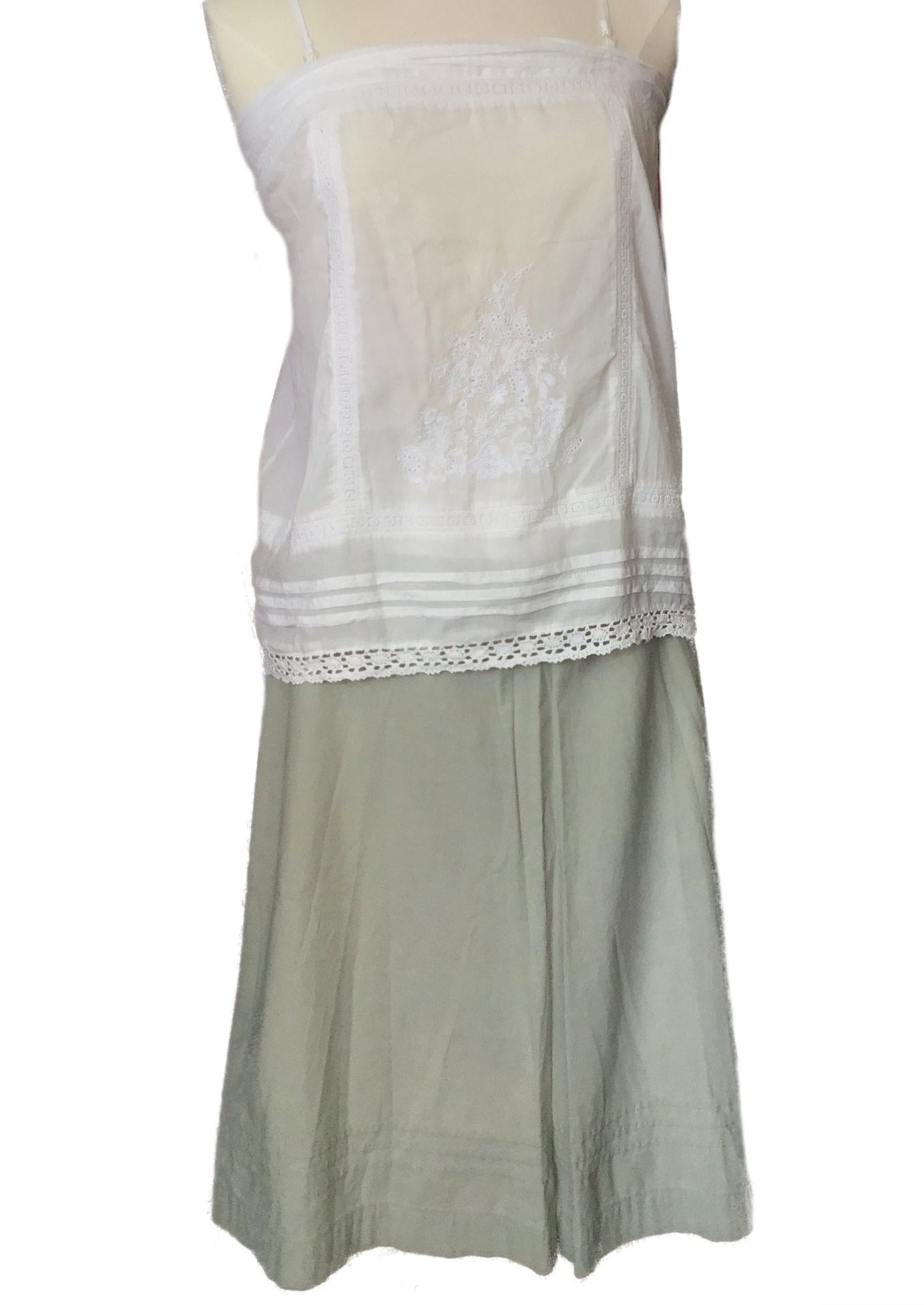 Antique White and Sage Green Linen Under Skirt