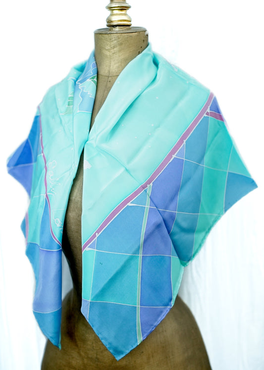 Large Artisan Silk Painted Turquoise Scarf Shawl • Sally Lomas