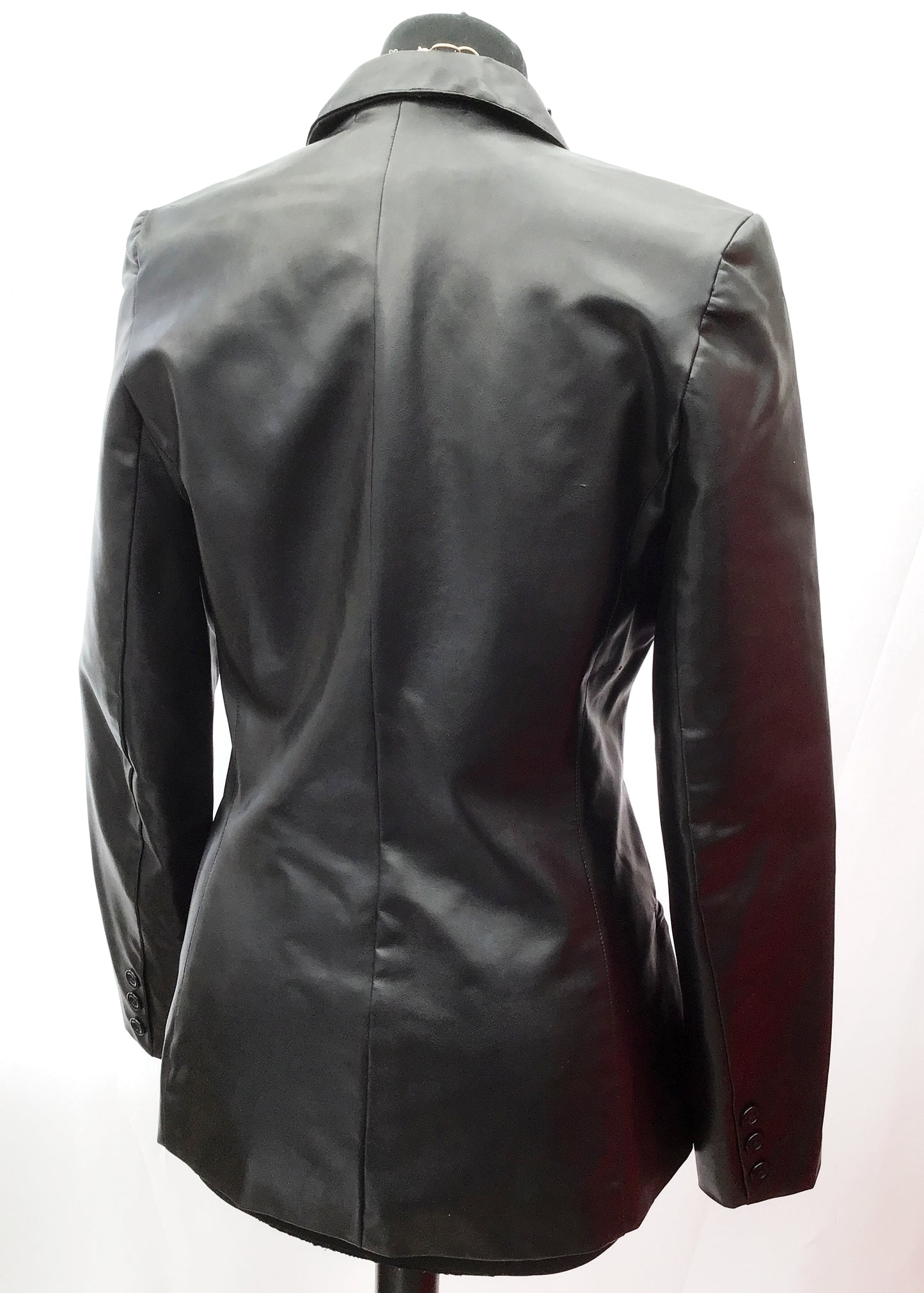 1990s Miss Selfridge Black Faux Leather Rubbery Jacket Blazer Coat • 34"