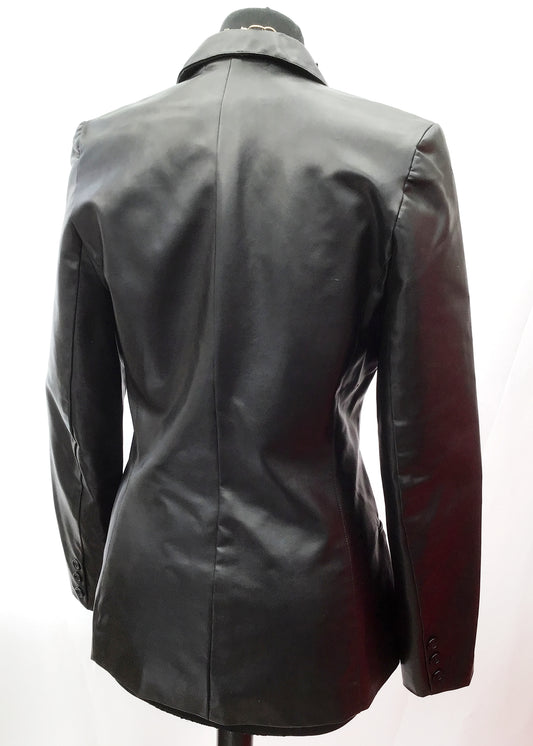 1990s Miss Selfridge Black Faux Leather Rubbery Jacket Blazer Coat • 34"