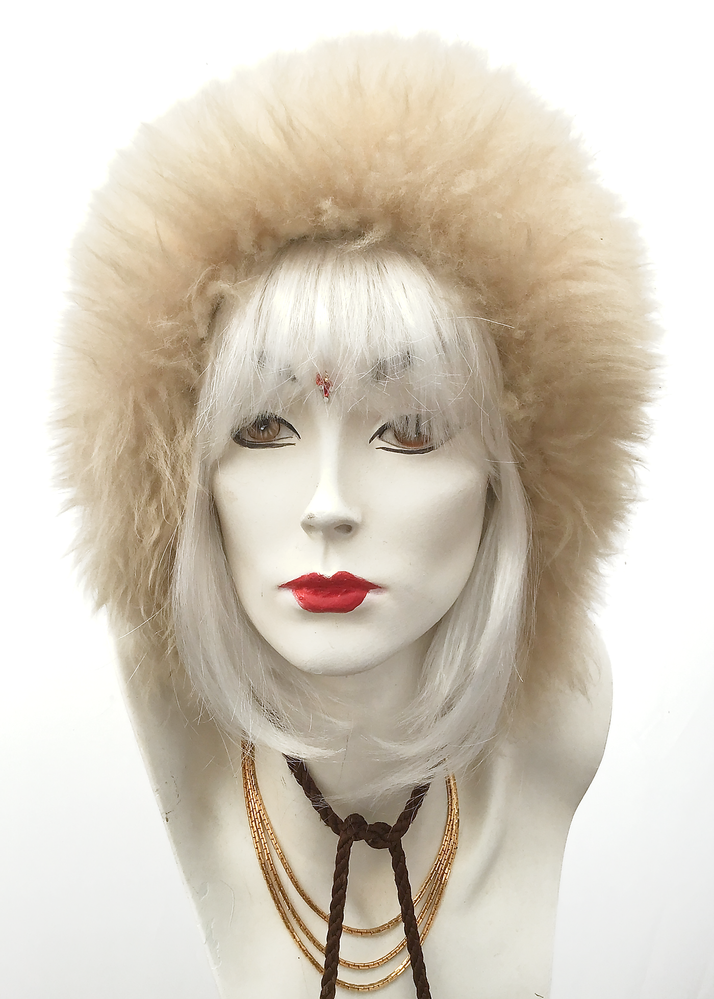 Vintage 1960s Sheepskin Pom Pom Tie Hat • Snow Bunny Go Go Hood Hat