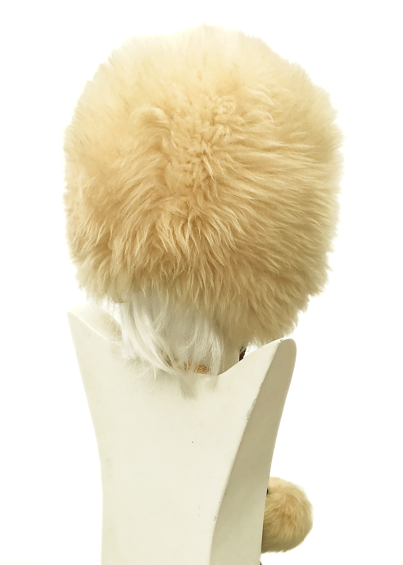 Vintage 1960s Sheepskin Pom Pom Tie Hat • Snow Bunny Go Go Hood Hat