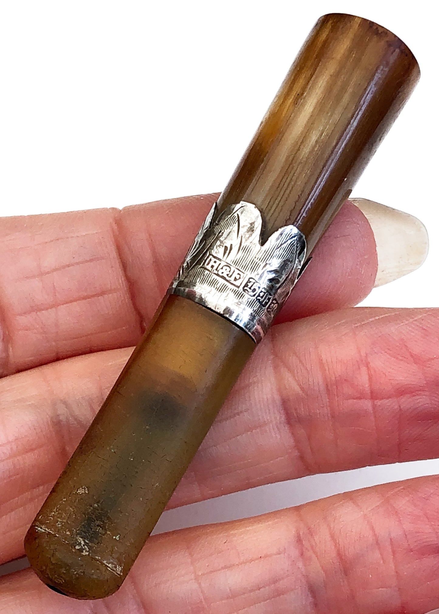 Antique Edwardian Silver, Amber, Horn Cheroot Cigarillo Holder in Case