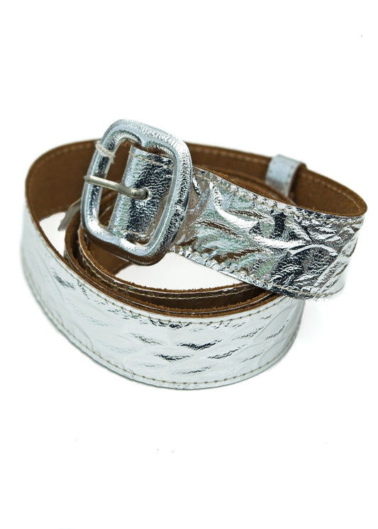 vintage glam rock silver foil belt