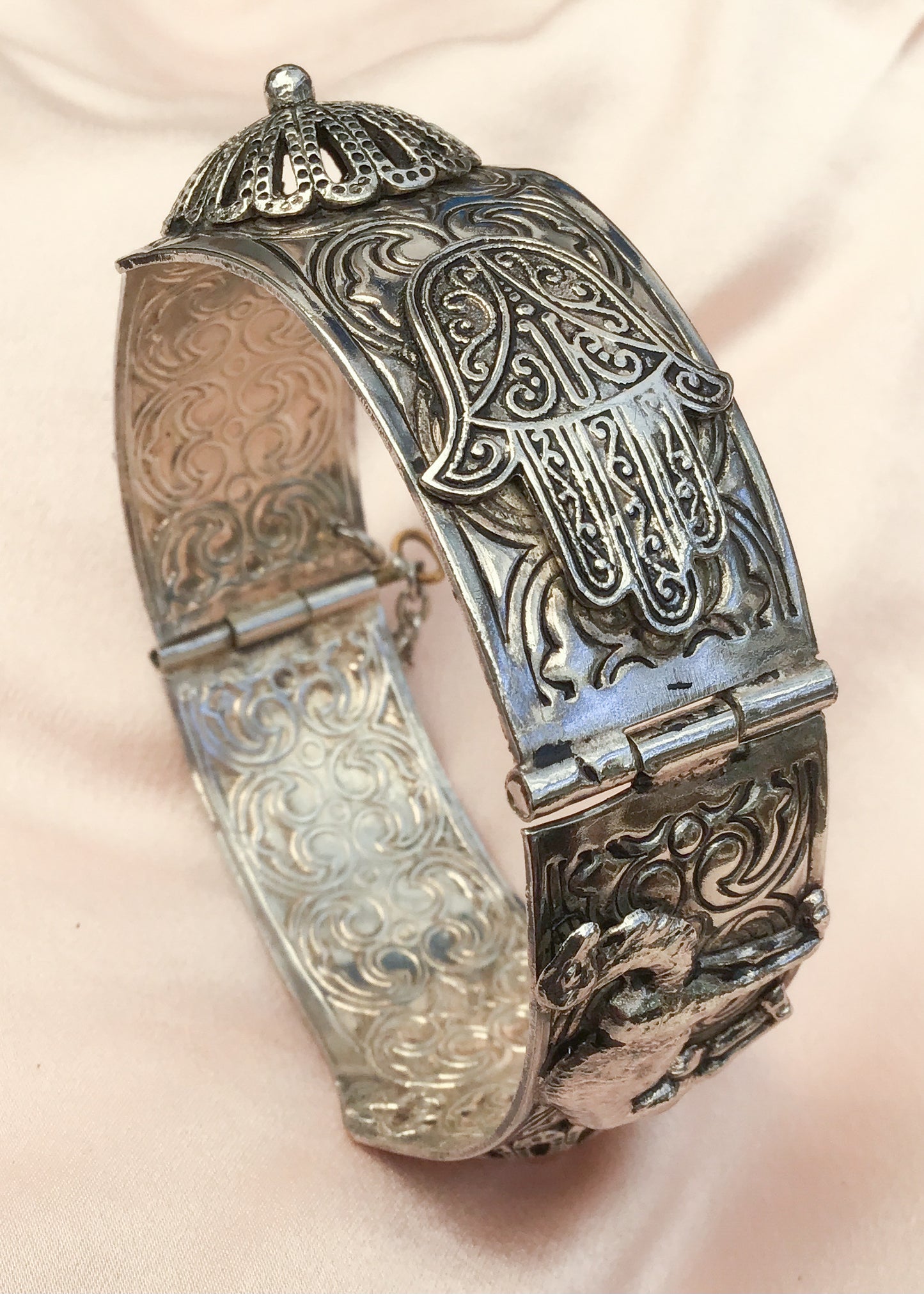 vintage lucky Hamsa silver cuff bangle