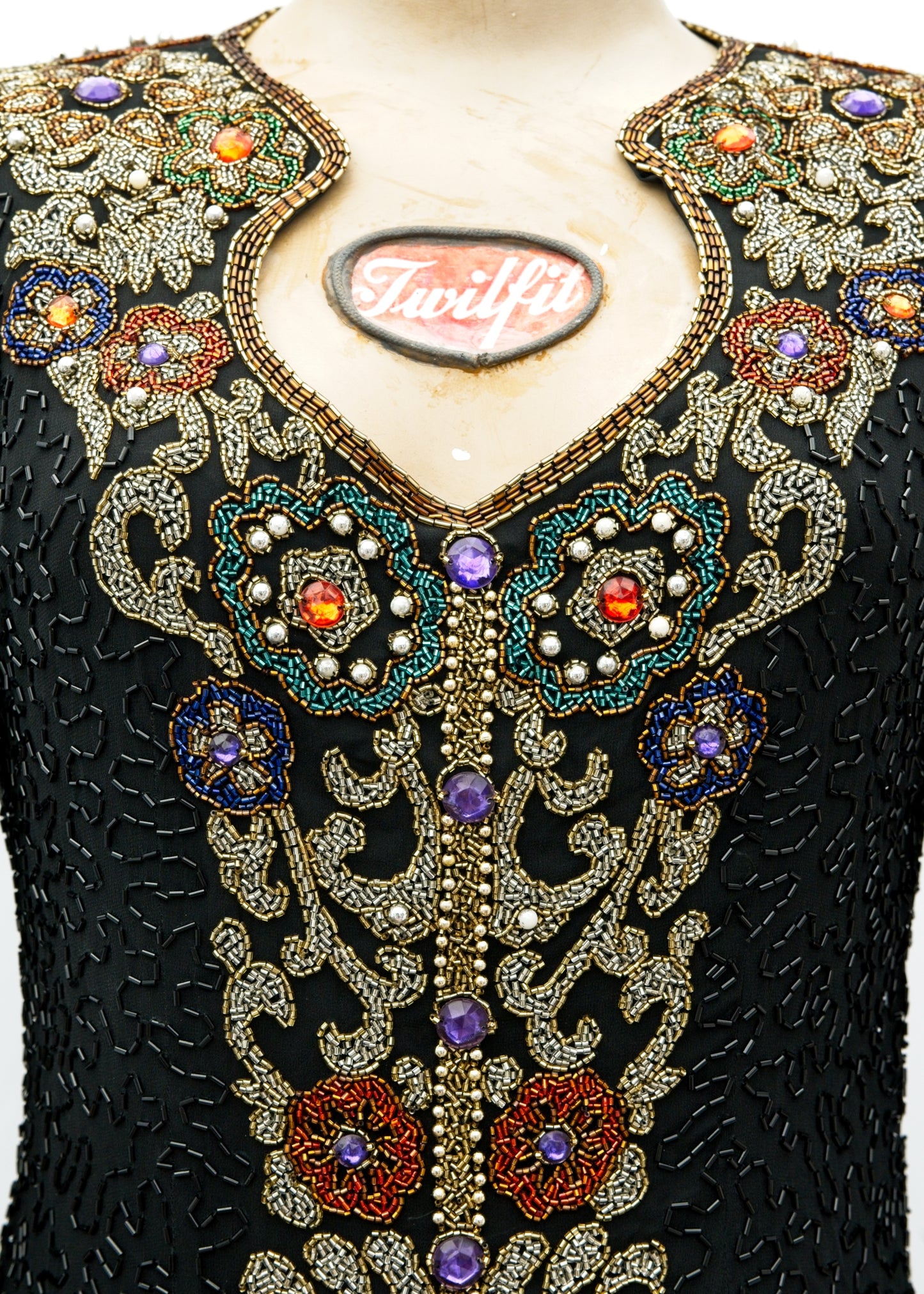 1980s Vintage Simon Ellis Heavile Beaded Long Sleeve Top • Gold Medal Collection