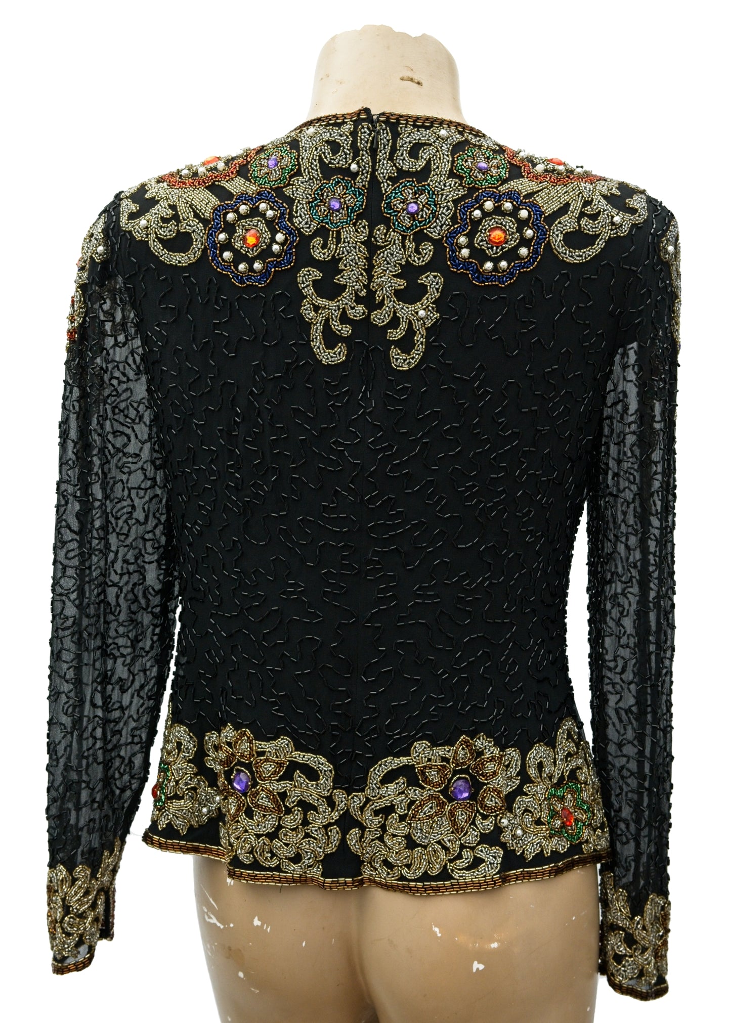 1980s Vintage Simon Ellis Heavile Beaded Long Sleeve Top • Gold Medal Collection