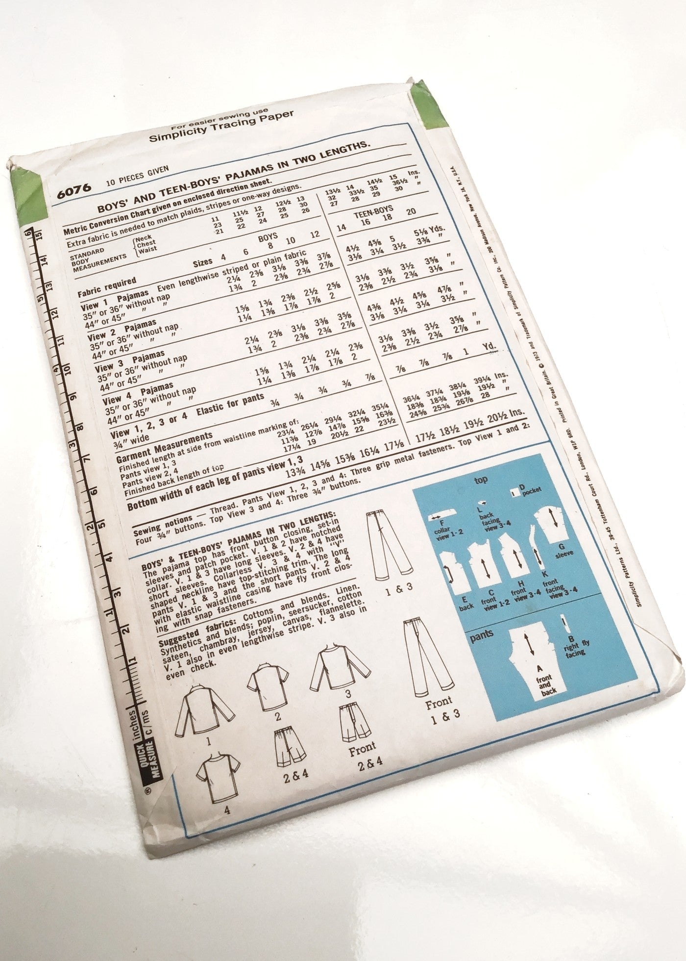1970s Vintage Simplicity #6076 Dressmaking Pattern • Boys' Pyjamas