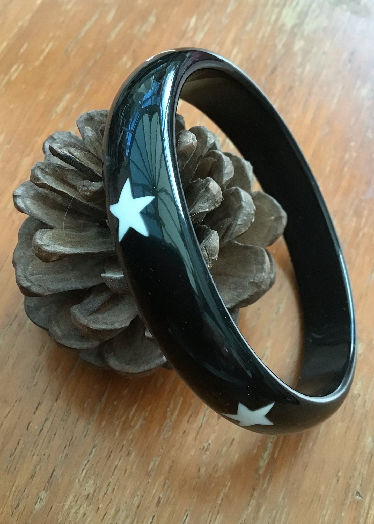 black retro bangle with white stars