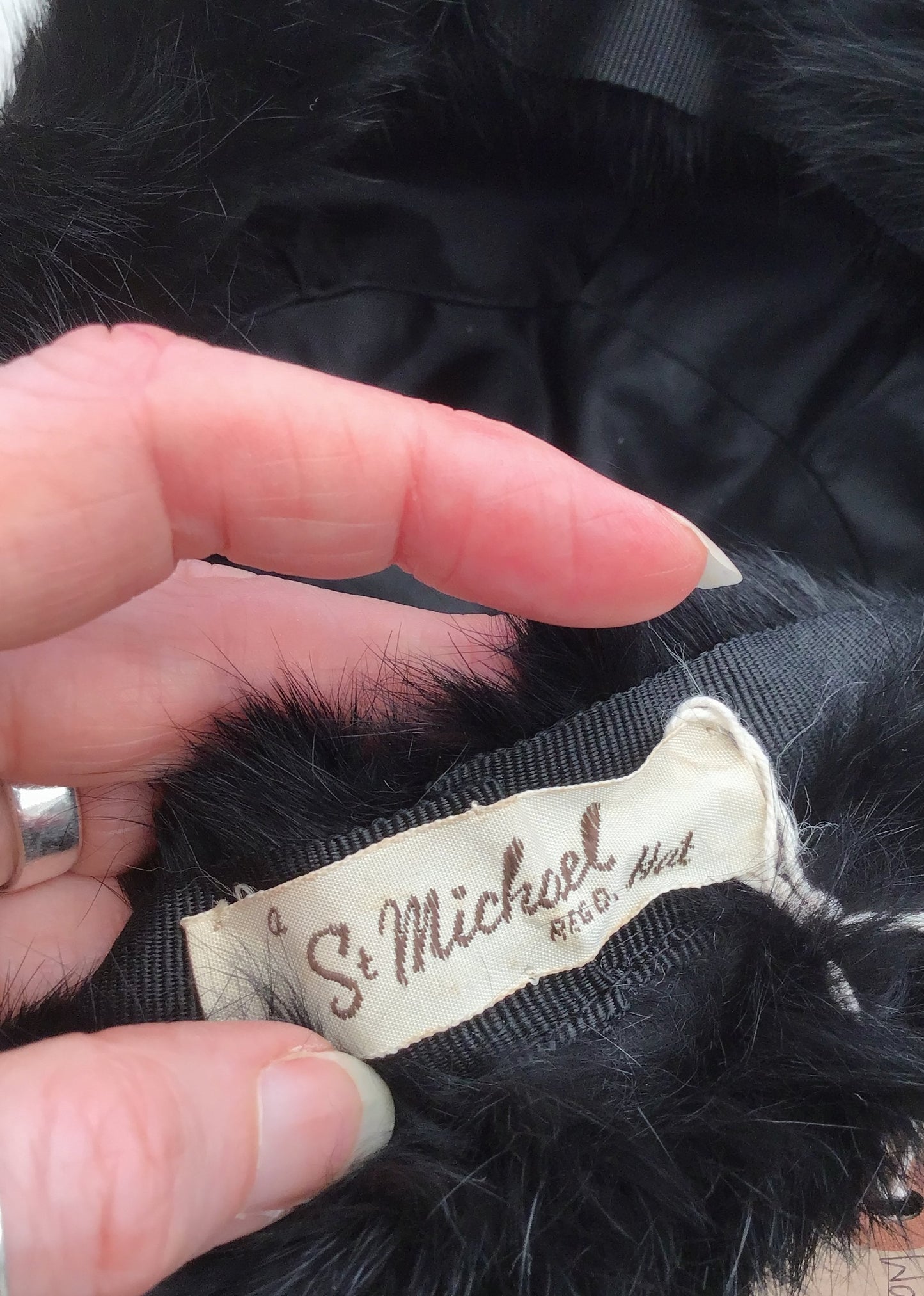 Vintage St Michael Black Rabbit Fur Pillbox Style Hat