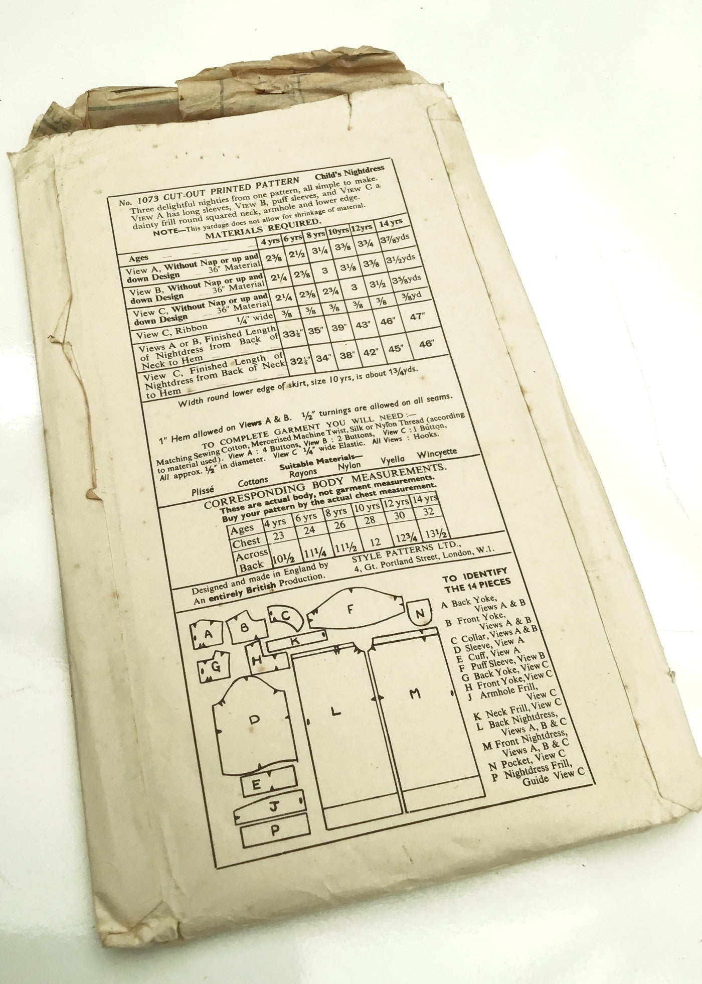 1950s Vintage Style #1073 Dressmaking Pattern • Child's nighties